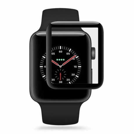 Защитное стекло Apple Watch/Watch 2/Watch 3 (42 мм) Черное  "Полное покрытие"